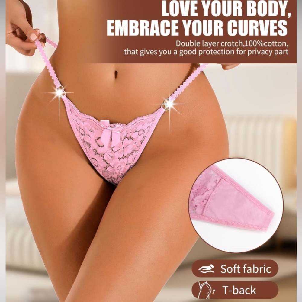 Pink lace t-back floral cheeky panties nwot size med